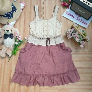 Axes Femme Lace and Dusty Rose Sundress with Rhinestone Buttons and pockets